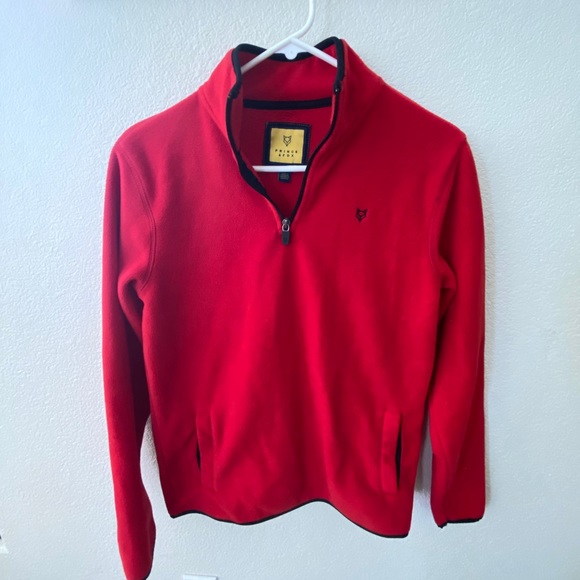 red fleece pullover